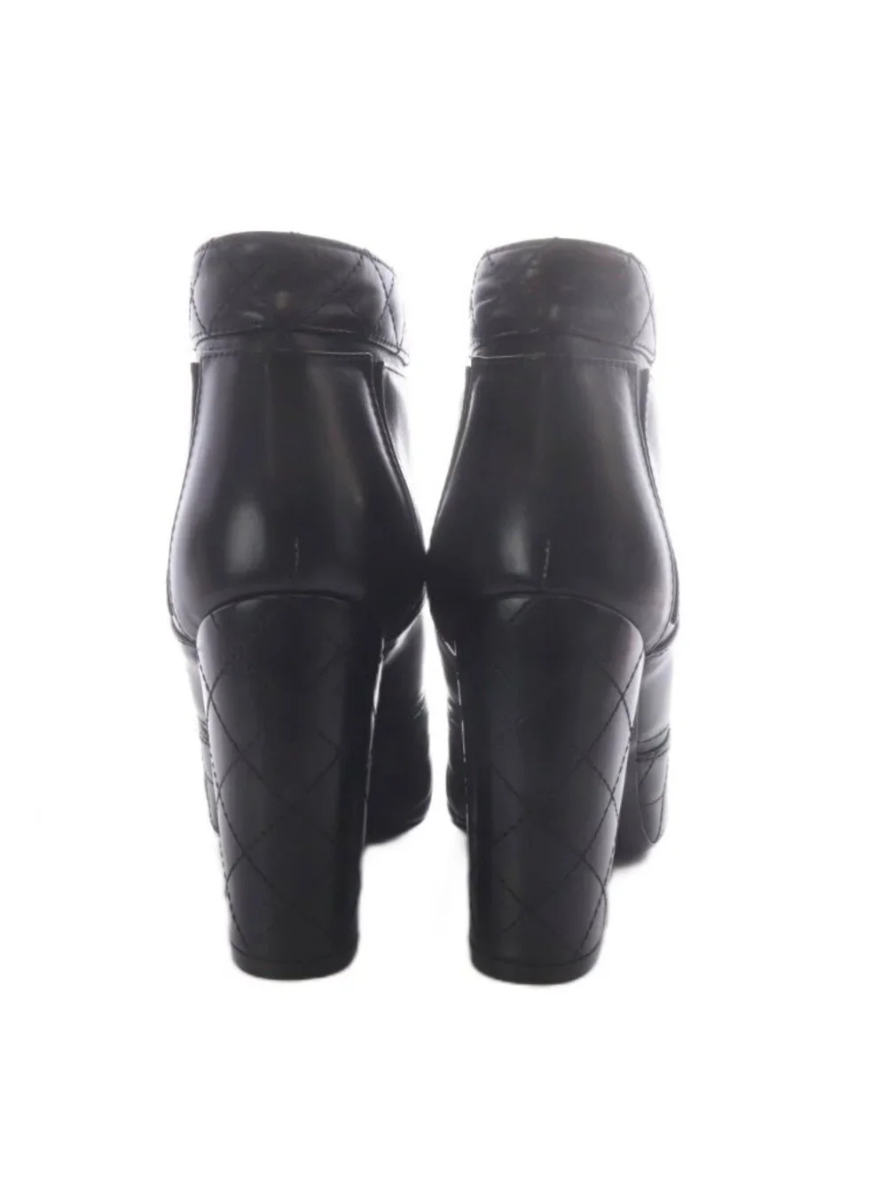 Chanel Quilted Boots Short High Heels Center Zip CC Logo Leather Black